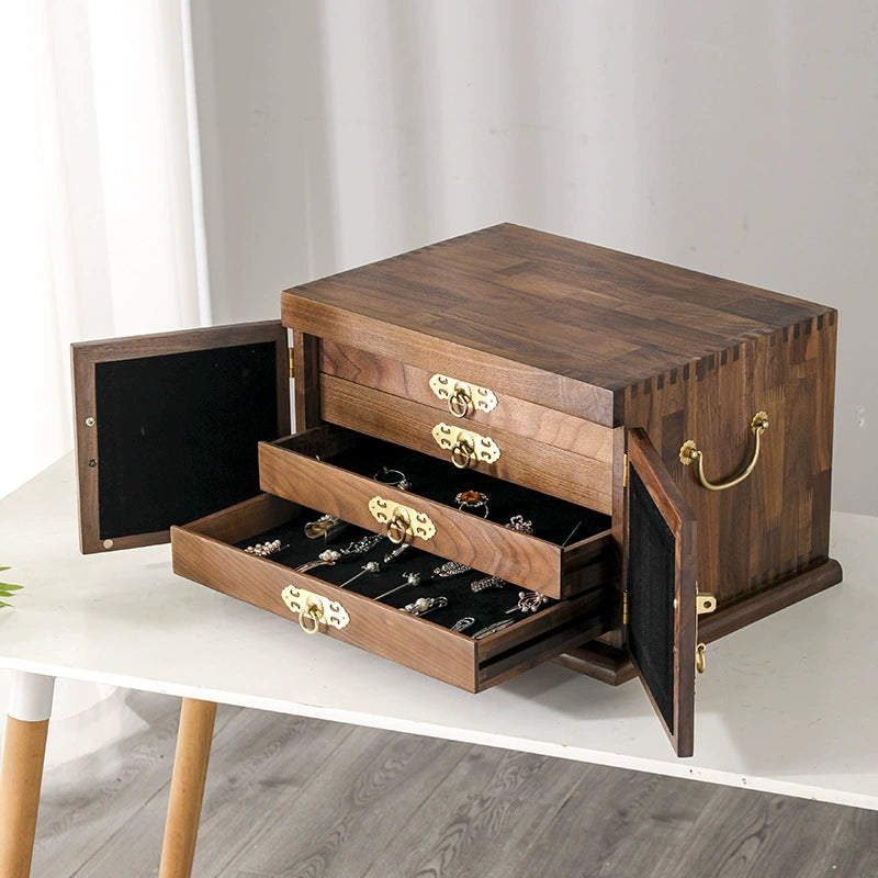 Black walnut dressing storage cabinet desktop creative cosmetics jewelry box multi-layer retro drawer storage box