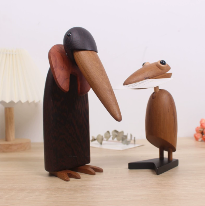 Creative decoration black penguin home decoration soft decoration high sense log style art wooden crafts