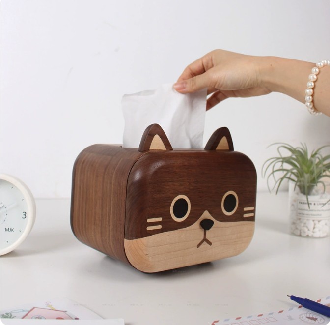 Black walnut solid wood crafts cute pet tissue box desktop wooden decoration creative home decoration storage paper box