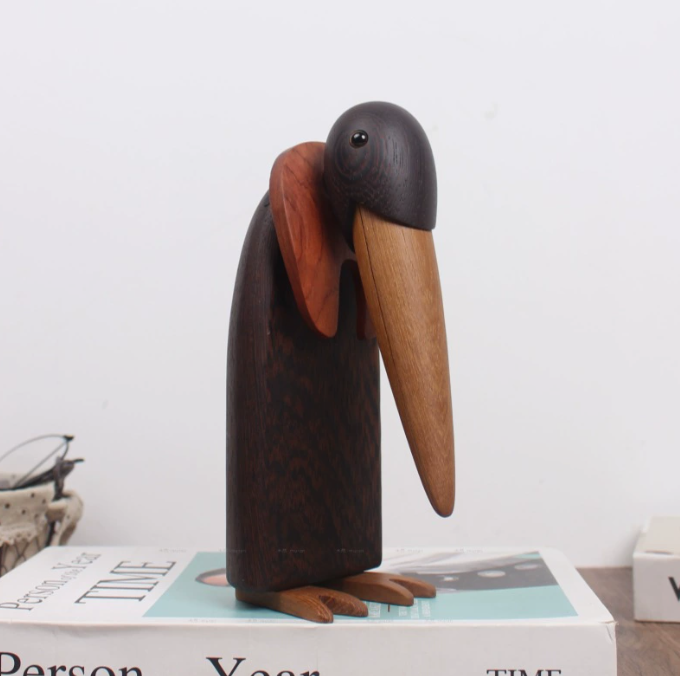 Creative decoration black penguin home decoration soft decoration high sense log style art wooden crafts